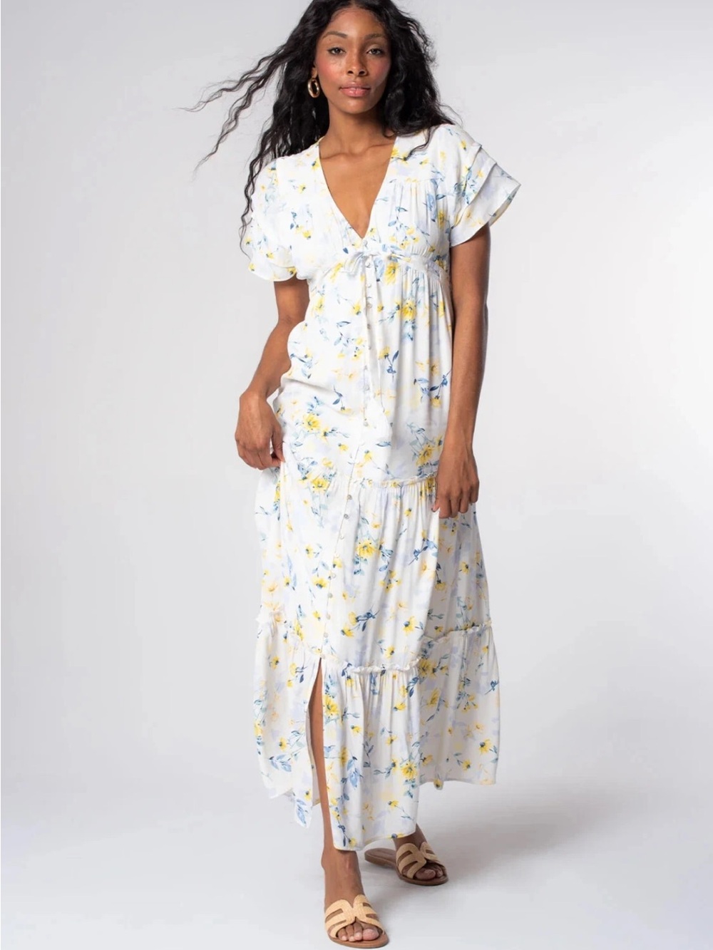 Love Stitch California Dreaming Maxi Dress Cream Yellow SZ M $98 NWT